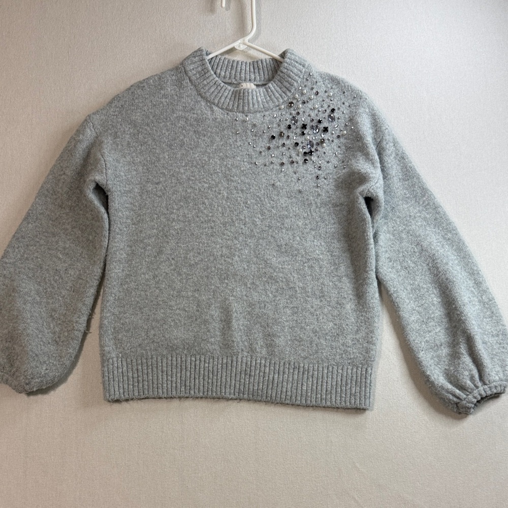 Chic Gray Women's Sweater with Embellishments